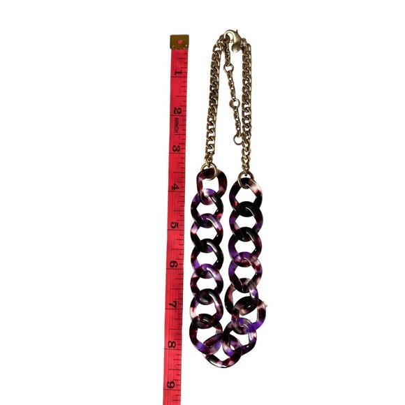 J.Crew Chunky Purple Marbled Acrylic Chain Link Necklace With Brass Tone… - Picture 4 of 9